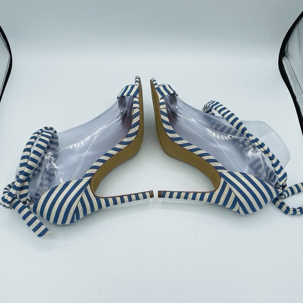 Liliana Heels Womens Size 6.5 Blue White Striped Strappy Stiletto High Shoes - Picture 12 of 12